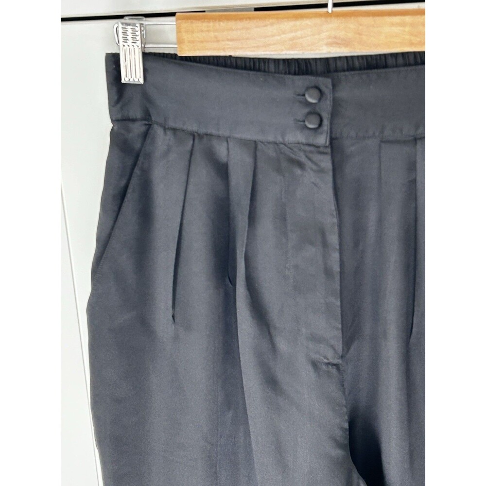 Silkland 100% Pure Silk Pants Black Medium Wide Leg Pleated Front High Waist - Picture 5 of 7